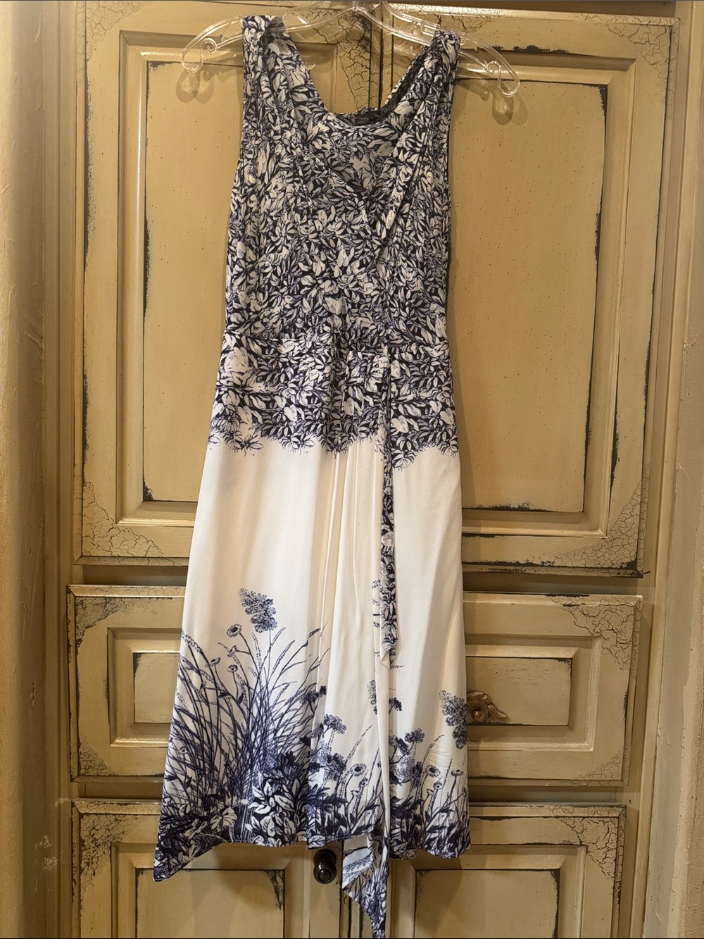 Elie Tahari Blue and White Floral Handkerchief-Hem Skirt